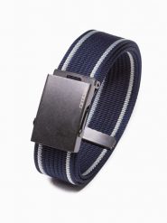 Pasek męski parciany dwukolorowy - granatowy A028 - uniwersalny. Niebieskie paski męskie Ombre Clothing, bez wzorów, z materiału, eleganckie. Za 41.99 zł.