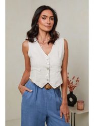 Le Monde du Lin Lniana kamizelka w kolorze kremowym rozmiar: 38/40. Brązowe kamizelki damskie Le Monde du Lin, ze lnu. Za 108.99 zł.