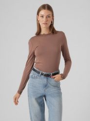Vero Moda Koszulka "Vmrosa" w kolorze szarobrązowym rozmiar: XS. Brązowe bluzki damskie Vero Moda, xs, bez wzorów, z koronki, bez kołnierzyka. Za 35.10 zł.