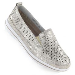 Skórzane półbuty damskie ażurowe złote Jezzi 5364. Żółte półbuty damskie Jezzi, w ażurowe wzory, ze skóry, bez obcasa. Za 159.99 zł.