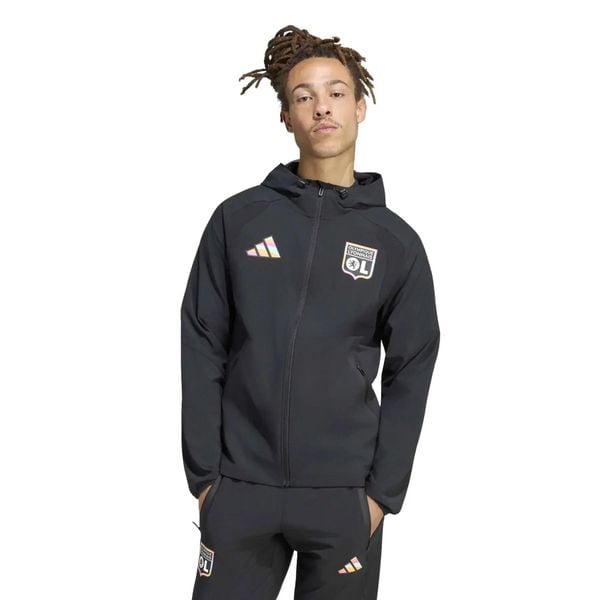 Kurtka dresowa OL 2026/27. Czarne kurtki męskie Adidas, s, bez wzorów, z dresówki, eleganckie, bez kaptura. Za 388.00 zł.