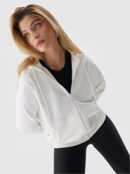 4F Bluza dresowa rozpinana z kapturem damska - biała XXL. Białe bluzy z kapturem damskie 4f, l, z bawełny. W wyprzedaży za 79.99 zł.