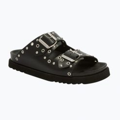 Klapki damskie Scholl Beatriz Ring Leather. Czarne klapki damskie Scholl, bez wzorów, z materiału, bez obcasa. Za 549.99 zł.