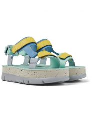 Camper Skórzane sandały w kolorze turkusowo-żółto-błękitnym na obcasie rozmiar: 38. Niebieskie sandały damskie Camper, bez wzorów, ze skóry, bez obcasa, na koturnie. Za 260.99 zł.