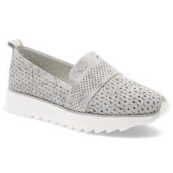Srebrne Półbuty S.Barski Obuwie Damskie Ze Skóry Naturalnej. Szare półbuty damskie S.BARSKI, w ażurowe wzory, ze skóry, eleganckie, bez obcasa. Za 209.00 zł.