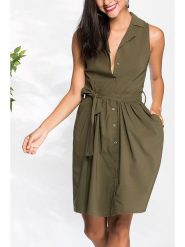 Milan Kiss Sukienka w kolorze khaki rozmiar: L. Brązowe sukienki damskie Milan Kiss, na imprezę, l, bez wzorów, z tkaniny, bez kołnierzyka, bez ramiączek, mini. Za 113.90 zł.