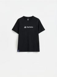 T-shirt Playstation - czarny. Czarne t-shirty męskie Reserved, l, bez wzorów, z bawełny, bez kołnierzyka. Za 79.99 zł.