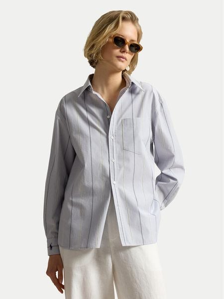 Polo Ralph Lauren Koszula 211B17125002 Niebieski jasny Oversize. Niebieskie koszule damskie Polo Ralph Lauren, xl, bez wzorów, z bawełny, bez kołnierzyka, bez ramiączek. Za 859.99 zł.