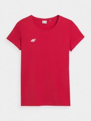 4F T-shirt slim gładki damski - czerwony XS. Czerwone t-shirty damskie 4f, xs, bez wzorów, z bawełny, bez kołnierzyka. Za 59.99 zł.