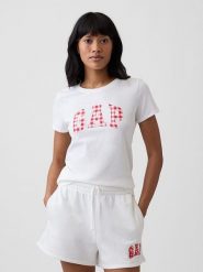 GAP Koszulka w kolorze biało-czerwonym rozmiar: XL. Białe bluzki damskie GAP, xl, bez wzorów, z bawełny, bez kołnierzyka, bez ramiączek. Za 55.95 zł.