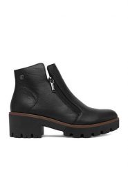 Rieker Botki CEO-79254-00 Czarny. Czarne botki damskie Rieker, ze skóry, bez obcasa, na płaskiej podeszwie, bez zapięcia. Za 429.99 zł.