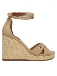 Tommy Hilfiger Sandały Flag High Wedge Espad Crisscross FW0FW08661 Beżowy. Brązowe sandały damskie Tommy Hilfiger, bez wzorów, z materiału, bez obcasa, na koturnie. Za 299.99 zł.
