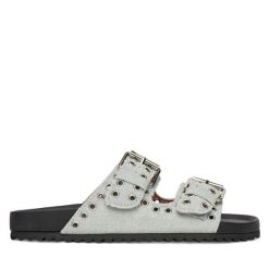 Klapki DeeZee. Niebieskie klapki damskie DeeZee, bez wzorów, bez obcasa. Za 149.99 zł.