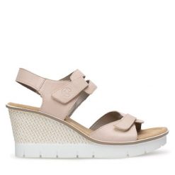 Sandały Rieker. Czerwone sandały damskie Rieker, bez wzorów, bez obcasa, na koturnie. Za 339.99 zł.