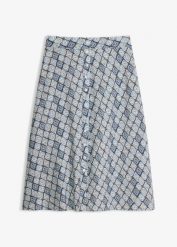 Rozkloszowana spódnica z wiskozy. Niebieskie spódniczki damskie bonprix, bez wzorów, z wiskozy, eleganckie, rozkloszowane. Za 47.99 zł.