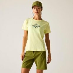 Damska koszulka z krótkim rękawem i grafiką Tranquility III. Żółte t-shirty damskie Dare 2b, bez wzorów, z bawełny, bez kołnierzyka. Za 139.99 zł.