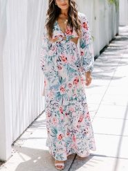 Milan Kiss Sukienka w kolorze kremowo-niebiesko-jasnoróżowym rozmiar: M. Brązowe sukienki damskie Milan Kiss, na imprezę, m, bez wzorów, bez kołnierzyka, bez ramiączek, maxi. Za 148.61 zł.