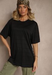 Czarna Koszulka T-shirt z Naszytą Kieszonką TLanitra. Czarne bluzki damskie Renee, l, bez wzorów, z jeansu, eleganckie, bez kołnierzyka, bez ramiączek. Za 39.99 zł.