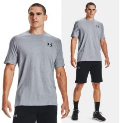 Koszulka fitness męska UNDER ARMOUR Sportstyle z krótkim rękawem. Szare t-shirty sportowe męskie Under Armour, m, bez ramiączek, na fitness i siłownię. Za 71.91 zł.
