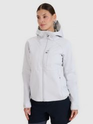 4F Kurtka softshell wiatroodporna membrana 10000 damska - szara XS. Szare kurtki damskie 4f, l, bez wzorów, z dzianiny, z kapturem. W wyprzedaży za 219.99 zł.
