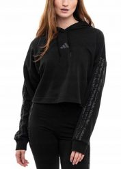 Bluza damska adidas Essentials 3 Stripes Print French Terry Hoodie. Czarne bluzy z kapturem damskie Adidas, uniwersalny, z bawełny. Za 229.99 zł.