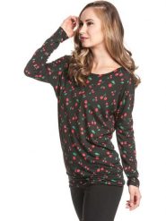 Pussy Deluxe Koszulka "Cherries" w kolorze czarno-czerwonym rozmiar: S. Czarne bluzki damskie Pussy Deluxe, s, bez wzorów, bez kołnierzyka, bez ramiączek. Za 56.95 zł.