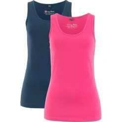 Tank top ze stretchem (2 szt. w opak.). Czarne topy damskie bonprix, bez wzorów, z bawełny, bez kołnierzyka. Za 39.99 zł.