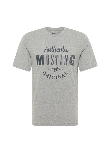Męski T-Shirt Mustang Style Alex C Print Mid Grey Mélange 1012988 4140. Szare t-shirty męskie Mustang, m, bez wzorów, bez kołnierzyka. Za 79.99 zł.