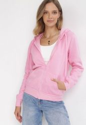 Różowa Bluza z Kapturem Zapinana na Suwak Bran. Czerwone bluzy z kapturem damskie Born2be, l, z materiału. Za 44.99 zł.