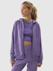 4F Bluza dresowa rozpinana z kapturem damska - fioletowa M. Fioletowe bluzy z kapturem damskie 4f, l, z bawełny. W wyprzedaży za 79.99 zł.