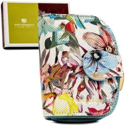 Mały portfel damski ze skóry naturalnej w kwiatowy wzór, zamykany biglem i zatrzaskiem - Peterson. Portfele damskie Peterson, bez wzorów, ze skóry. Za 119.99 zł.