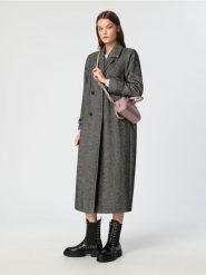 Płaszcz w jodełkę - szary. Szare płaszcze damskie Sinsay, l, bez wzorów, z wełny, eleganckie. Za 159.99 zł.