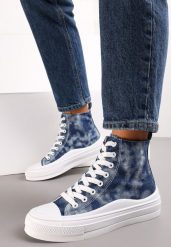 Granatowe Trampki z Cholewką za Kostkę w Stylu Denimu Galpena. Niebieskie trampki i tenisówki damskie Renee, bez wzorów, z denimu, za kostkę. Za 29.99 zł.