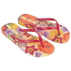 Japonki Ipanema Verao Tropical Fem 27197 BB263 czerwone. Czerwone klapki damskie bez wzorów, z materiału, bez obcasa. Za 172.62 zł.