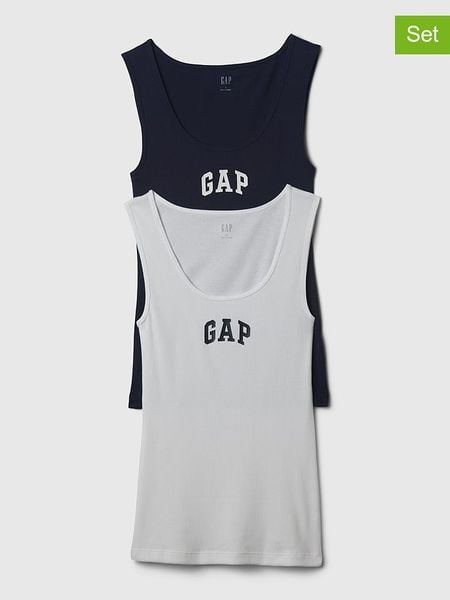 GAP Topy (2 szt.) w kolorze granatowym i białym rozmiar: L. Białe topy damskie GAP, l, bez wzorów, bez kołnierzyka. Za 79.03 zł.