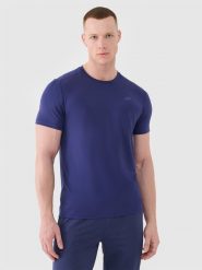 4F Koszulka treningowa szybkoschnąca męska - granatowa S. Niebieskie t-shirty sportowe męskie 4f, m, z dzianiny, bez ramiączek, na fitness i siłownię. W wyprzedaży za 59.99 zł.