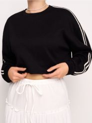 Bluza z dekoracyjnymi lampasami soft touch - czarny. Czarne bluzy bez kaptura damskie Sinsay, l, z dzianiny. Za 49.99 zł.