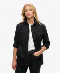 Kurtka Safari z Paskiem z Bawełny. Czarne kurtki damskie Superdry., l, bez wzorów, z bawełny, bez kaptura. Za 507.05 zł.