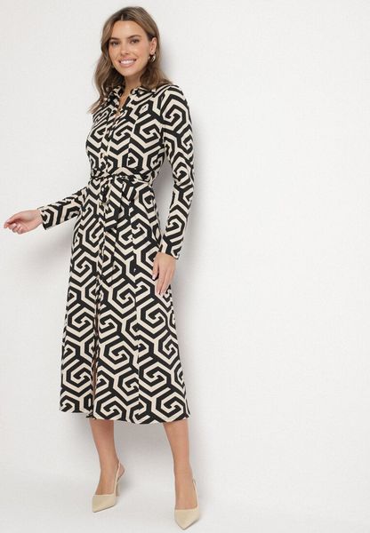 Czarna Koszulowa Sukienka z Wiskozą Paskiem i Geometrycznym Motywem Erislevia. Czarne sukienki damskie Born2be, na co dzień, l, bez wzorów, z jeansu, eleganckie, bez kołnierzyka, bez ramiączek, koszulowe. Za 159.99 zł.