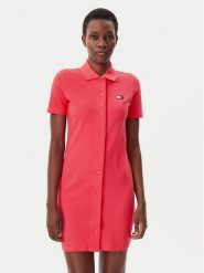 Tommy Jeans Sukienka codzienna Badge DW0DW20302 Różowy Regular Fit. Czerwone sukienki damskie Tommy Jeans, na co dzień, xxs, bez wzorów, z bawełny, bez kołnierzyka, bez ramiączek, koszulowe. Za 279.99 zł.