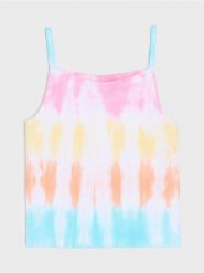 Prążkowana koszulka tie-dye na ramiączkach - wielobarwny. Koszulki dziewczęce Sinsay, l, bez wzorów, prążkowane, bez ramiączek. Za 10.99 zł.