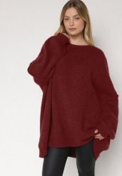 Bordowy Sweter z Wiskozą i Wełną o Kroju Nietoperza Fedella. Czerwone swetry klasyczne damskie Born2be, z jeansu, bez kołnierzyka. Za 199.99 zł.