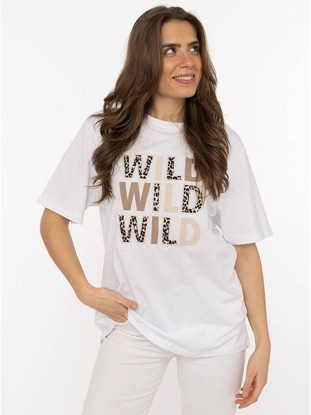 Zwillingsherz Koszulka "Wild Wild Wild" w kolorze białym rozmiar: XL. Białe bluzki damskie Zwillingsherz, xl, bez wzorów, z bawełny, bez kołnierzyka. Za 95.92 zł.