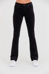 7 FOR ALL MANKIND Czarne spodnie welurowe Bootcut Velvet. Czarne spodnie materiałowe damskie 7 FOR ALL MANKIND, bez wzorów, z weluru. W wyprzedaży za 599.99 zł.
