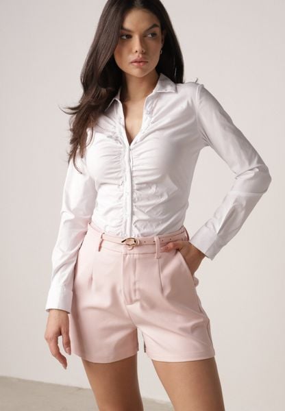 Różowe Eleganckie Szorty z Wysokim Stanem i Wąskim Paskiem z Klamrą Rissarah. Czerwone szorty damskie Born2be, bez wzorów, eleganckie, z podwyższonym stanem. Za 99.99 zł.