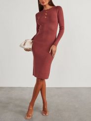Milan Kiss Sukienka dzianinowa w kolorze jasnobrązowym rozmiar: XL. Brązowe sukienki damskie Milan Kiss, na imprezę, xl, bez wzorów, z dzianiny, bez kołnierzyka, bez ramiączek, maxi. Za 152.98 zł.