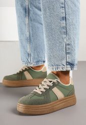 Zielone Sneakersy Klasyczne Tenisówki na Tłoczonej Platformie Nanislla. Zielone trampki i tenisówki damskie Born2be, bez wzorów. Za 99.99 zł.