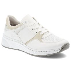 Białe Sneakersy Rieker Sportowe Obuwie Damskie. Białe buty sportowe na co dzień damskie Rieker, bez wzorów, z jeansu. Za 359.00 zł.