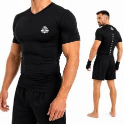 Koszulka kompresyjna męska czarna COMBATWEAR DBX Bushido. Czarne t-shirty sportowe męskie DBX BUSHIDO, l, z materiału, bez ramiączek, na fitness i siłownię. Za 109.99 zł.