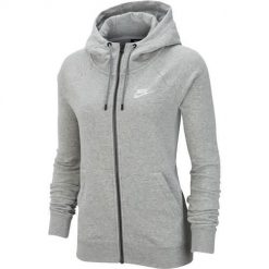 Bluza sportowa damska Nike Wmns Essential FZ Fleece. Szare bluzy sportowe damskie Nike, bez wzorów, bez ramiączek, z kapturem. Za 387.00 zł.
